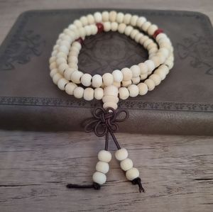 White Sandalwood Tibetan Buddhist Mala Bead Bracelets, Meditation Bracelet